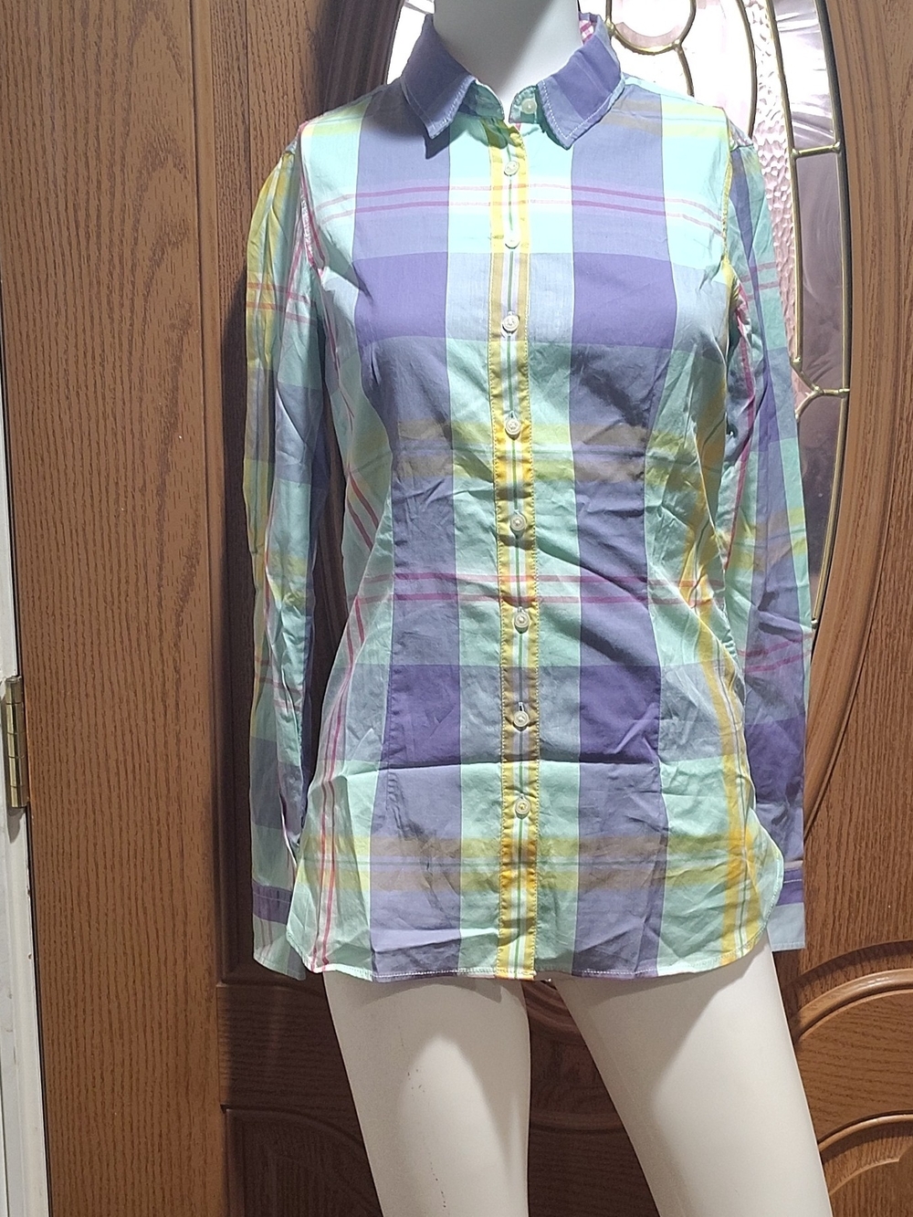 Tommy Hilfiger Pastel Plaid Button-Down Shirt - Lavender, Mint & Yellow